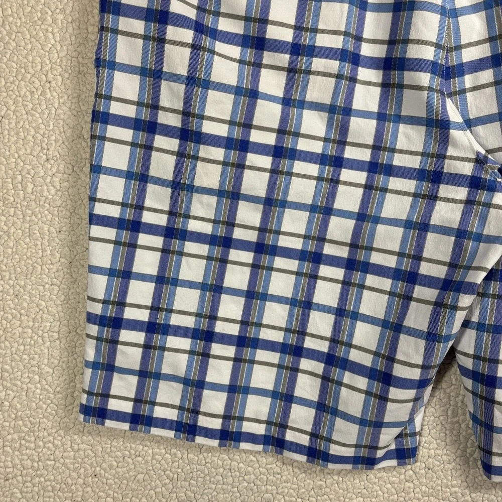 adidas Golf Shorts Men's 40 XL Blue White Plaid Performance Flat Front Bermuda